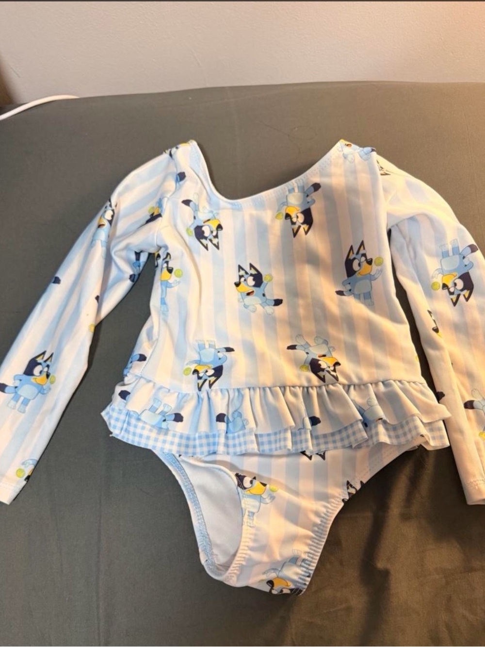 Girls' Light Blue Long-Sleeve Ruffle One-Piece Swimsuit